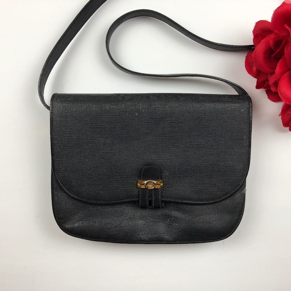 GUCCI Vintage Leather Crossbody Bag Black